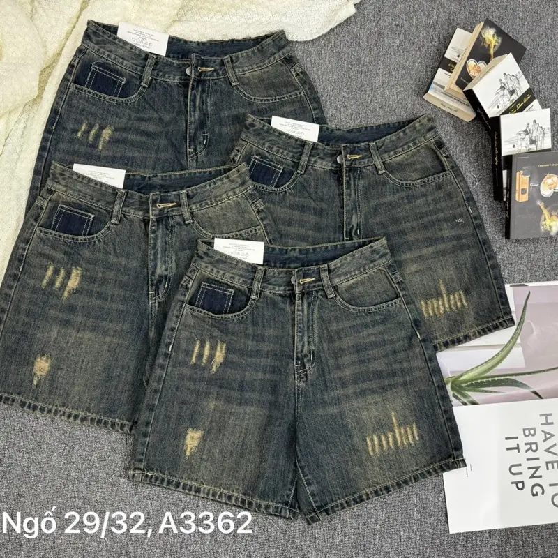 Quần jean cotton sooc không co giản nữ phom chữ A size 29-32 Kem Voi wide leg bò