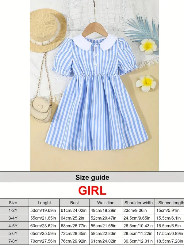 Girl's Striped Print Dress, Casual Short Sleeve Dress for Summer, Kids Clothes for Daily Wear 3