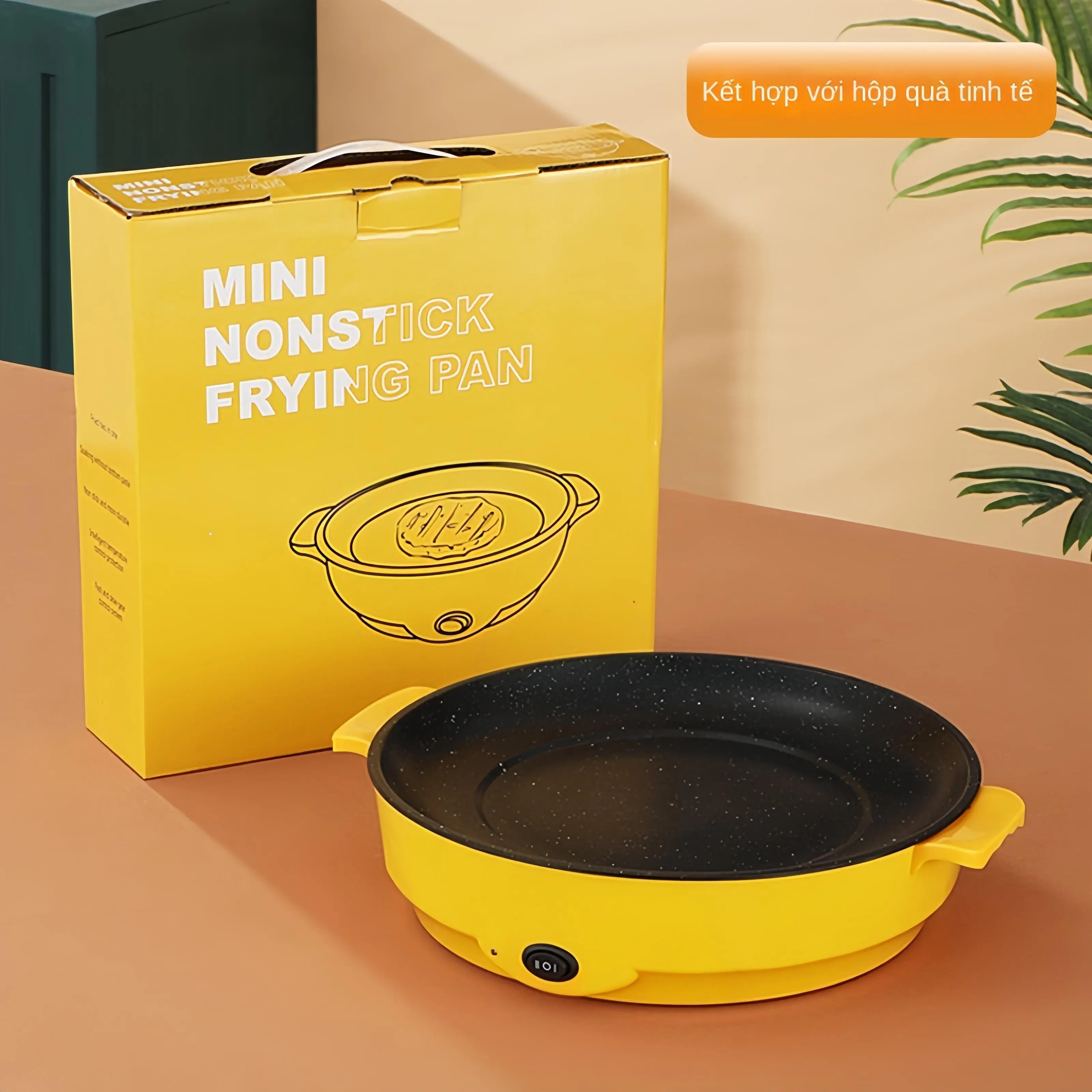 Sự đa dạng của sự dễ thương-Chảo nướng điện vịt vàng mini 26cm Chảo rán điện mini ký túc xá tại nhà Nướng thịt nướng chống dính Chảo nướng mang đi Bếp Nướng Không Khói Bếp Điện