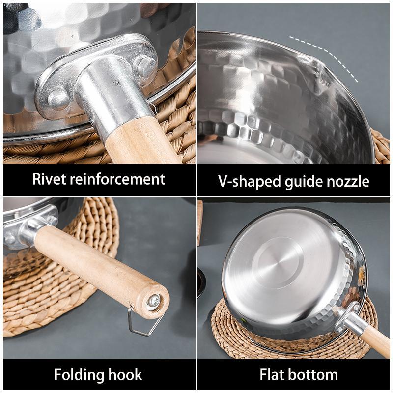 Stainless Steel Saucepan with Wooden Handle, 1 Count Milk Pot without Lid, Kitchen Cookware for Home Daily Cooking, Kitchen Accessories 3