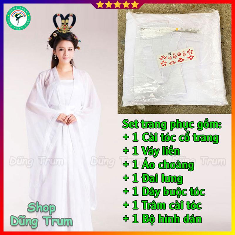 Trang phục Hằng Nga trắng tay rộng, trang phục Tiên Nữ hóa trang cổ trang siêu đẹp