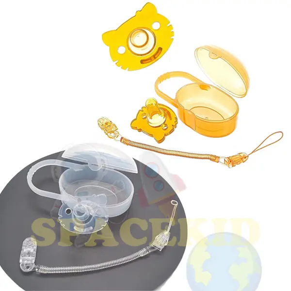 Spacekidjk Empeng Silicon Pacifier Bayi Bentuk Kucing Bahan Silikon BPA free Box / Dot Bayi Dengan Rantai dan Kotak