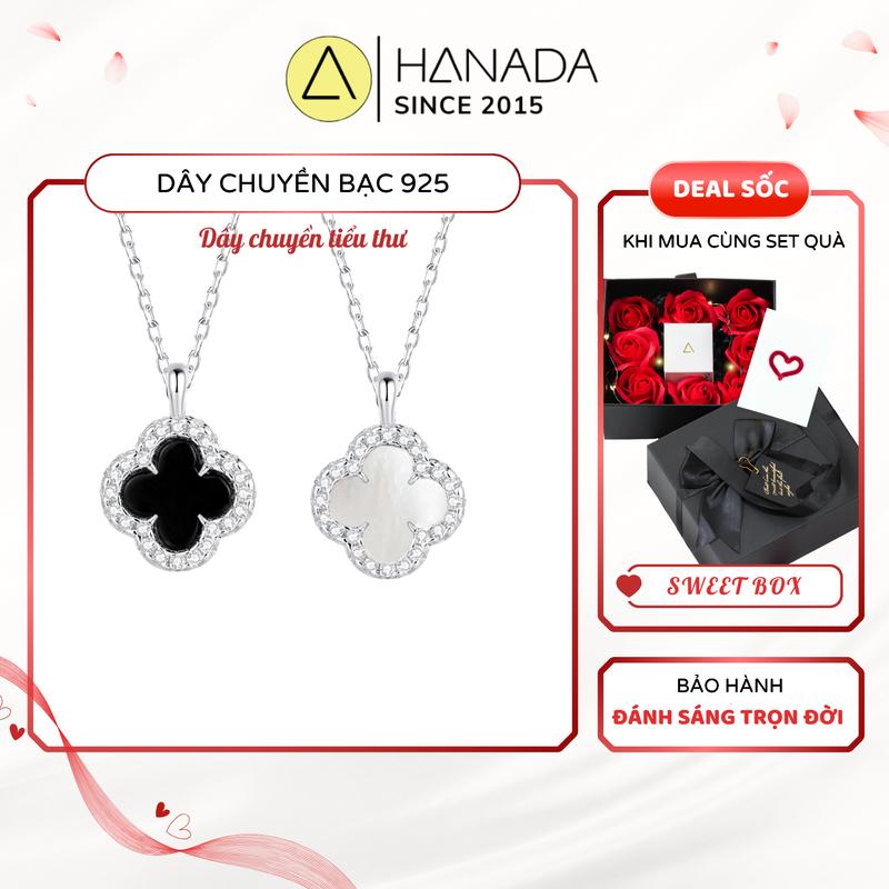 Bộ Quà Tặng 20 10 Dây chuyền vòng cổ dây chuyền bạc cho nữ set trang sức xinh cỏ bốn lá may mắn đá đen mã não - trắng xà cừ - đính đá tấm 6A dây chuyền nữ sang trọng phong thủy năng lượng quà tặng sn bạn nữ 1860 K5