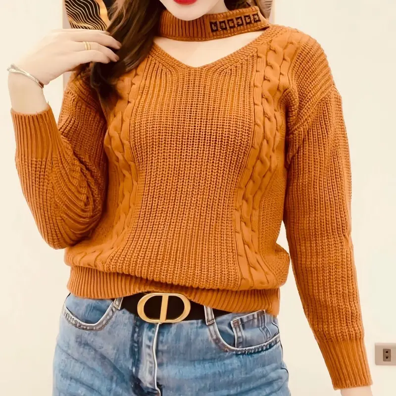 Áo len thừng, chất len dày không bai gião, cổ cách điệu, kiểu dáng trẻ trung sành điệu Nữ Top Women Voi aolen  formrong