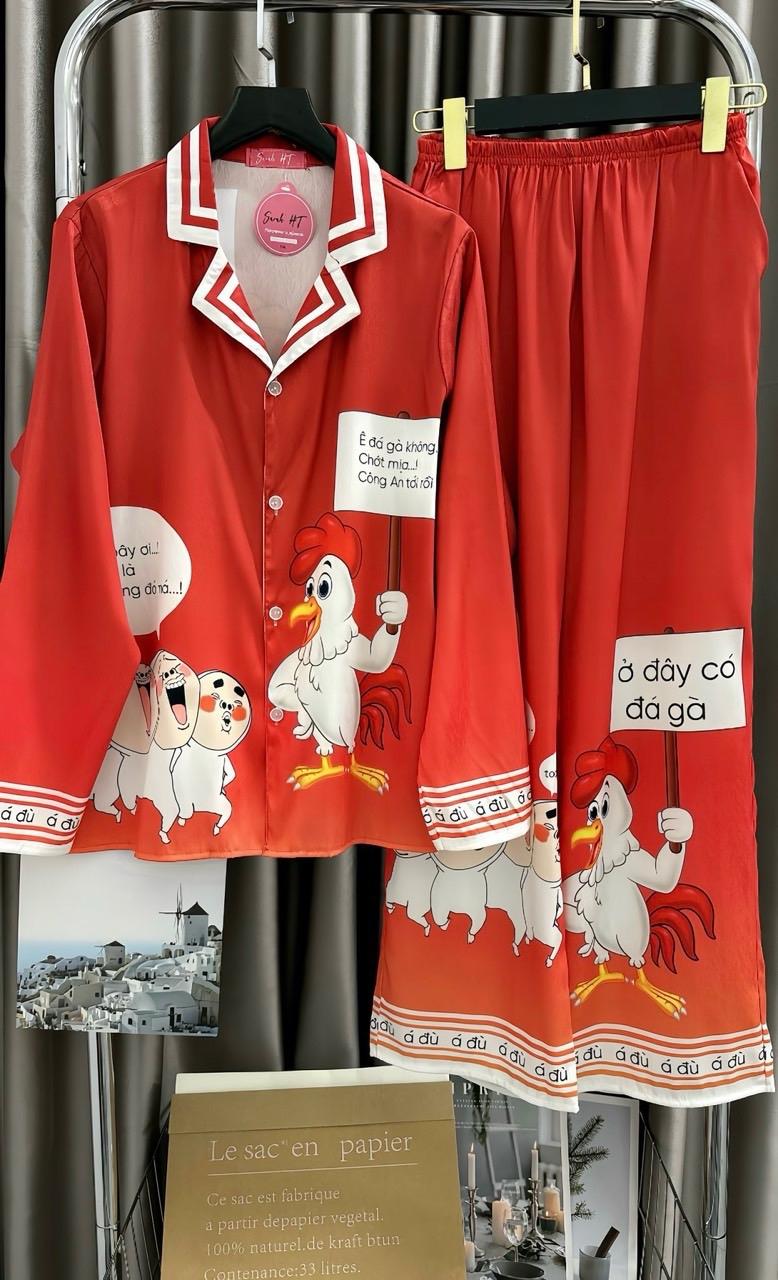 Product Introduction of Bộ Pijama Nữ Hoạ Tiết Tết Bài Lụa Latin Tơ Tằm Nút Bọc Form 40-60kg Women 4