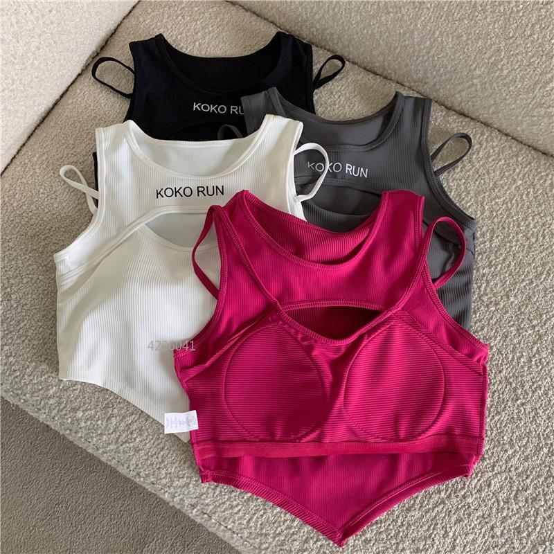 1pc Casual Crop Tops for Women Knitting Irregular Tops Hollow Out Camisole Women Fake Two Pieces Tank Tops with Bra Pad Womenswear Tube Lingerie Lady 0