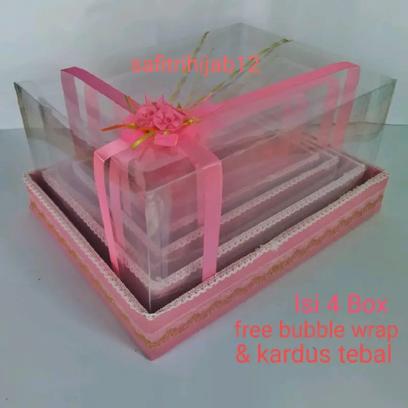 Box Hantaran Seserahan Pernikahan Dengan Tutup Mika Isi 4 Kotak Kain 2