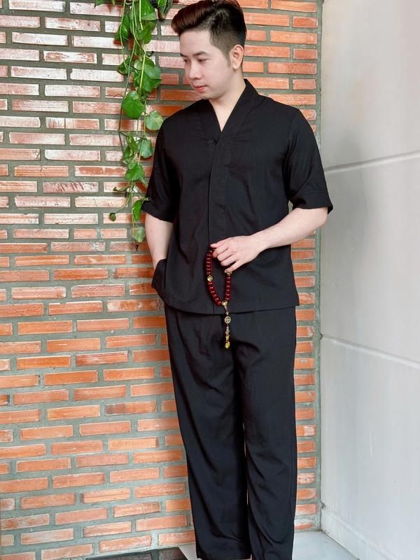 Đồ lam đi chùa Mẫu 1 Nut vải linen bà lai nam dành cho nam Áo Menswear Quần Âu - dodichuagiasi