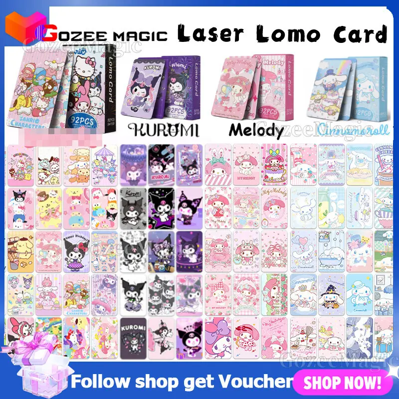 Album Foto Kad Lomo Laser, 92pcs, Rekaan Kartun Kuromi, Melodi, Cinnamoroll, Pochacco, Comel dan Dua Sisi, Kad Lomo, Kad Foto, Sesuai untuk Hadiah Hari Jadi Kanak-kanak