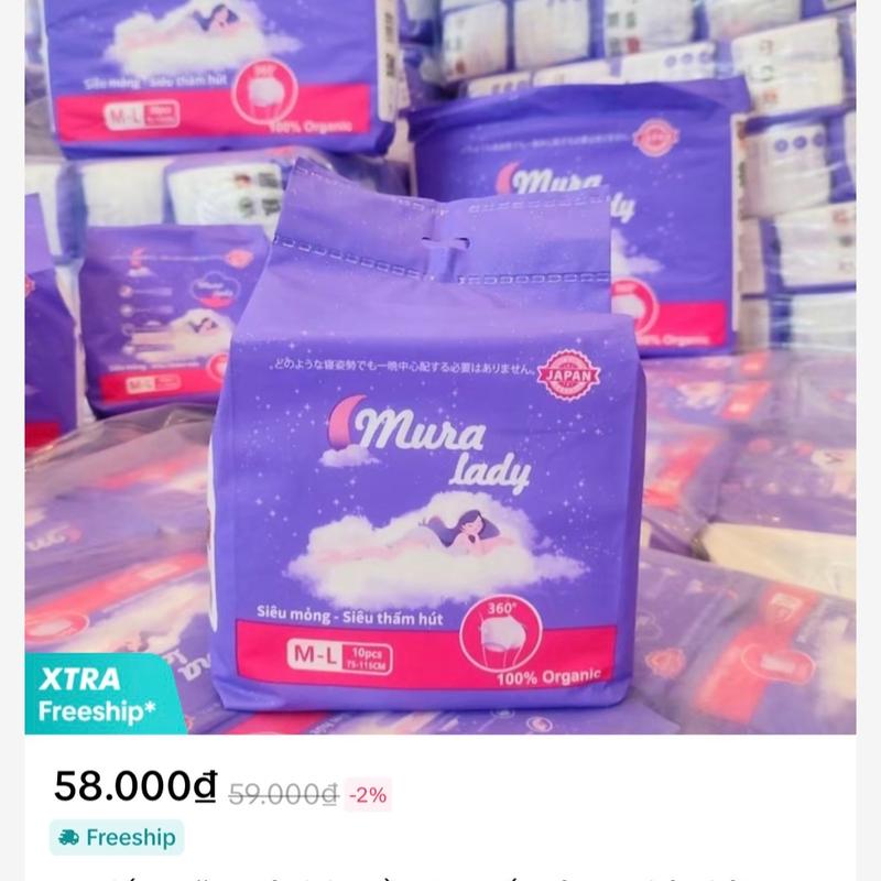 [ CÓ CHE TÊN ] 10 MIẾNG BĂNG VỆ SINH MURALADY FREESIZE TỪ 35KG-90KG MẶC VỪA Tampon 3