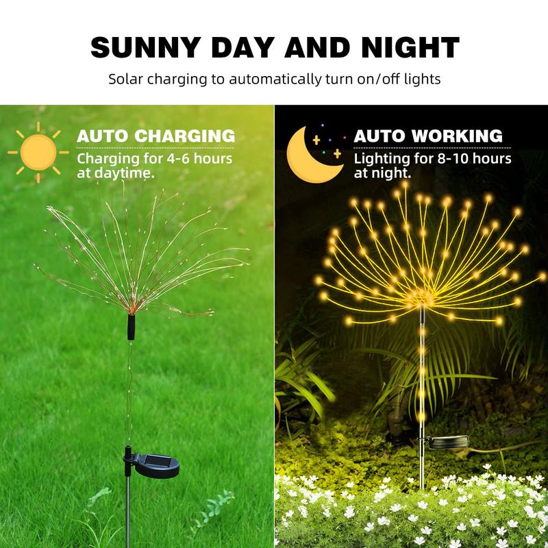 Solar Powered Firework Shaped Light, 120 LEDs Outdoor Solar Garden Decorative Light, Waterproof String Landscape Light for Walkway Pathway Backyard Decoration 2