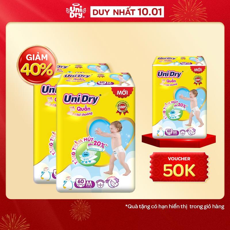   MẪU CŨ  Combo 3 Tã Quần UniDry Siêu Khô Thoáng Jumbo  M60 L54 XXL44  Cho Bé Bỉm Quần Voi 