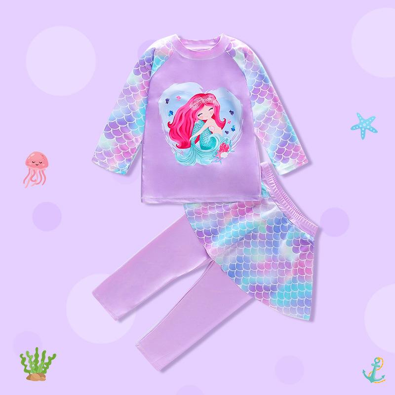 Product Introduction of Children's Swimsuit Girls Medium and Small Children Girls Split Suit Sun Protection Long Sleeve Mermaid Swimsuit 3