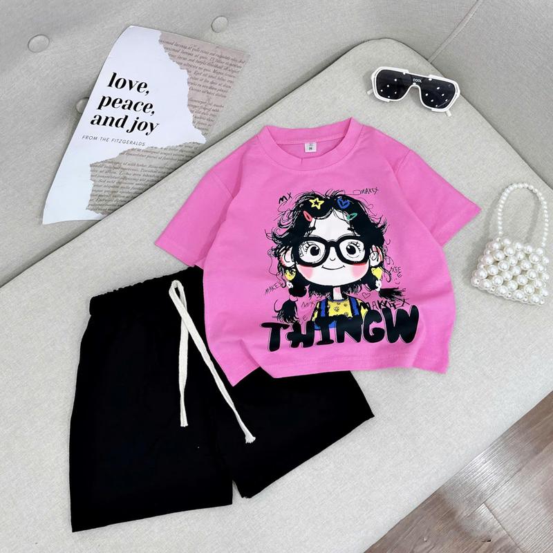 [Shop Tôm Tít] B117- Bộ Quần Áo Cho Bé Gái 15-25kg, Chất Cotton, In Hình Cô Gái Phối Quần Thun 1