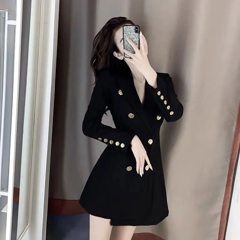 Váy Bộ Đồ Công Sở, Dành Cho Nữ, Thiết Kế Phong Cách Pháp, Ôm Sát Eo, Màu Đen Thanh Lịch, Thích Hợp Cho Mùa Xuân 2024, Thiết Kế Độc Đáo, Hàng Mới Về Dress Women