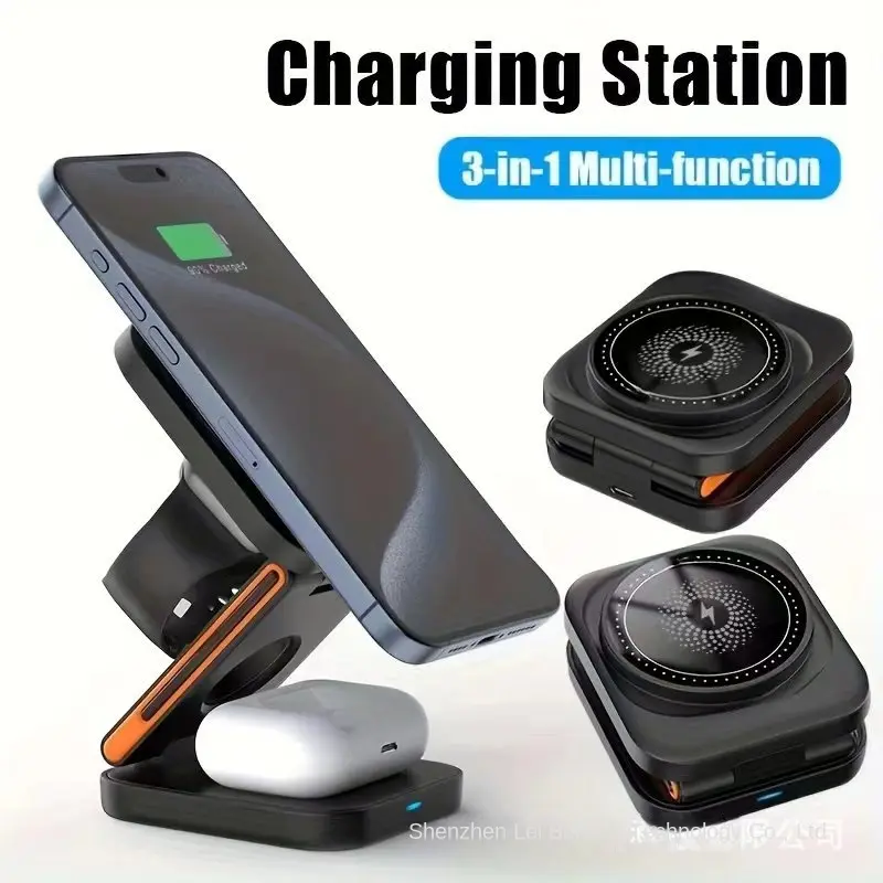 New Multi-Functional Folding Vertical Three-in-One Fast Charging for iPhone Bracket Magnetic Wireless Charger