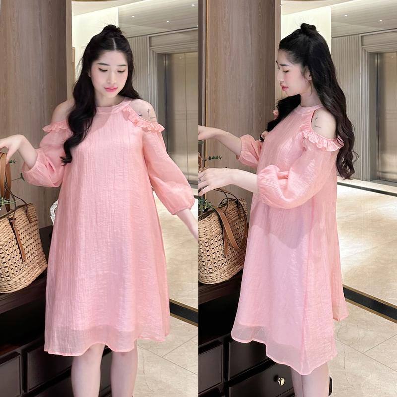 Đầm bầu Joli voan tơ tay dài vai bèo tiểu thư