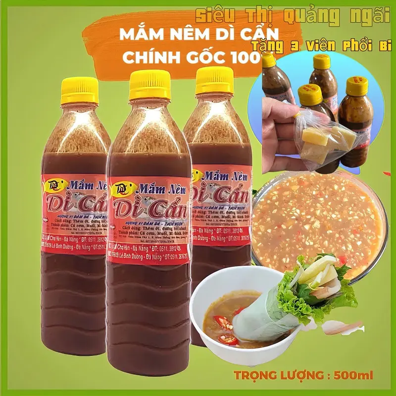 Combo 1 Hủ Mắm Nêm+ 1 Chai Mắm Nêm Cá Cơm Dì Cẩn Đà Nẵng Chính Gốc Siêu Ngon dùng cho các món thịt heo cuốn mắm nêm, bún trộn mắm nêm 1