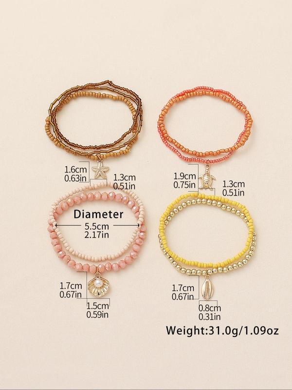 Boho Style Beaded Bracelet, Faux Pearl & Starfish & Shell Decor Charm Bracelet, Fashion Jewelry Accessories for Women & Girls 1