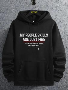 Unisex Men's Letter Print Pocket Essentials Hoodie, Regular Fit Casual Drawstring Long Sleeve Hooded Sweatshirt, Men Clothes for Spring & Fall