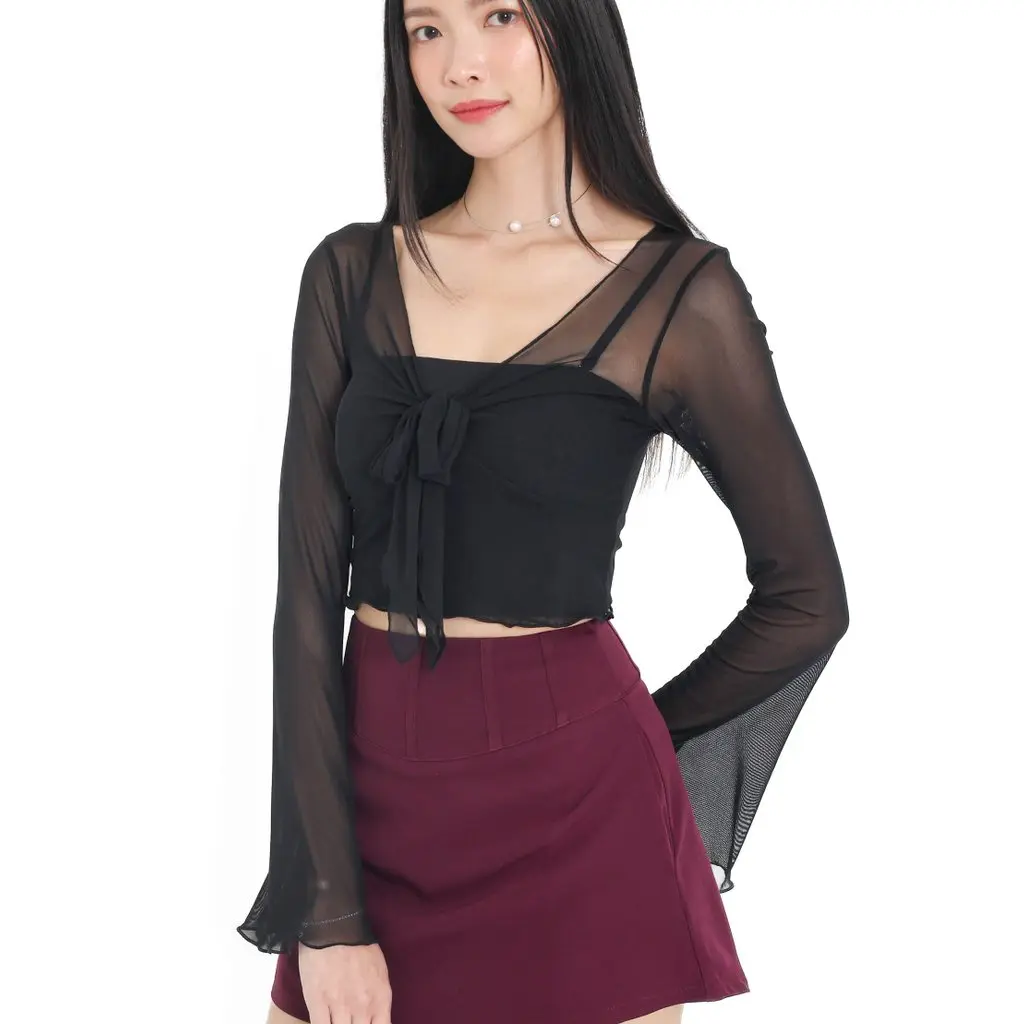 *TPZ LUXE MESH* VELLY 2 PC MESH LONG SLEEVES SET IN BLACK