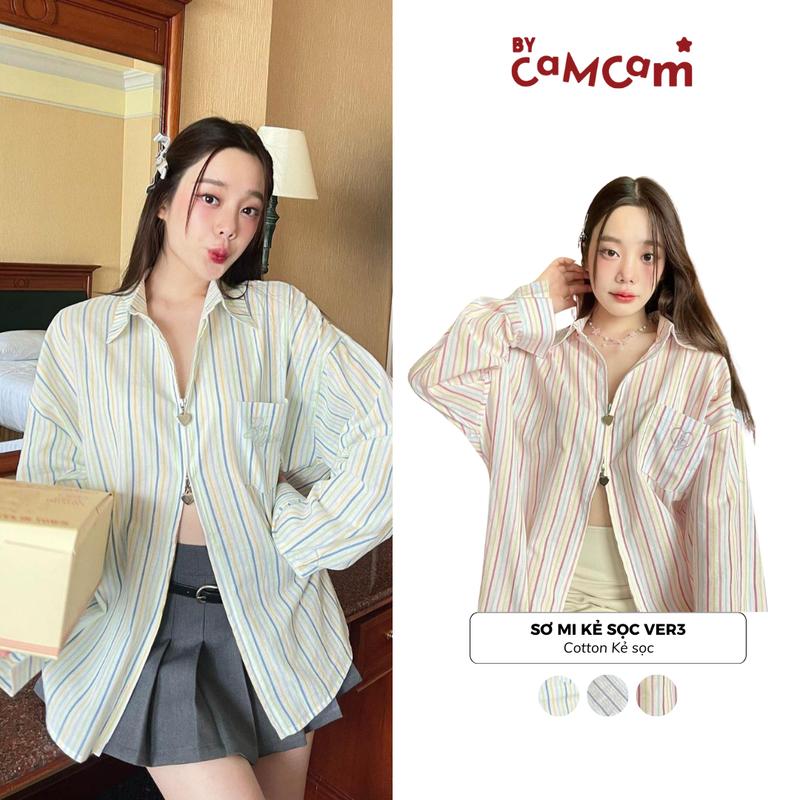 Áo Sơ Mi Cotton Kẻ Sọc Ver3, Áo Sơ Mi Dáng Rộng Khoác Ngoài Bycamcam Top Nữ Shirt