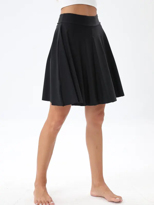 Women's Solid High Waist Swim Skirt, Casual Plain Swim Bottoms for Summer, Ladies Swimwear for Beach Holiday Vacation 2