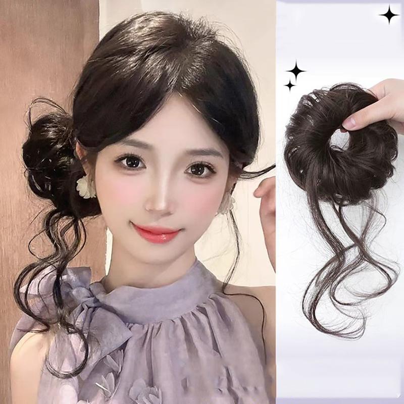  Tóc Giả Bóng Đầu Tua Rua Lông Mịn Tự Nhiên Phong Cách Y2K Dành Cho Bé Gái Và Phụ Nữ Tóc Nối Lười Bộ 2 Chiếc 