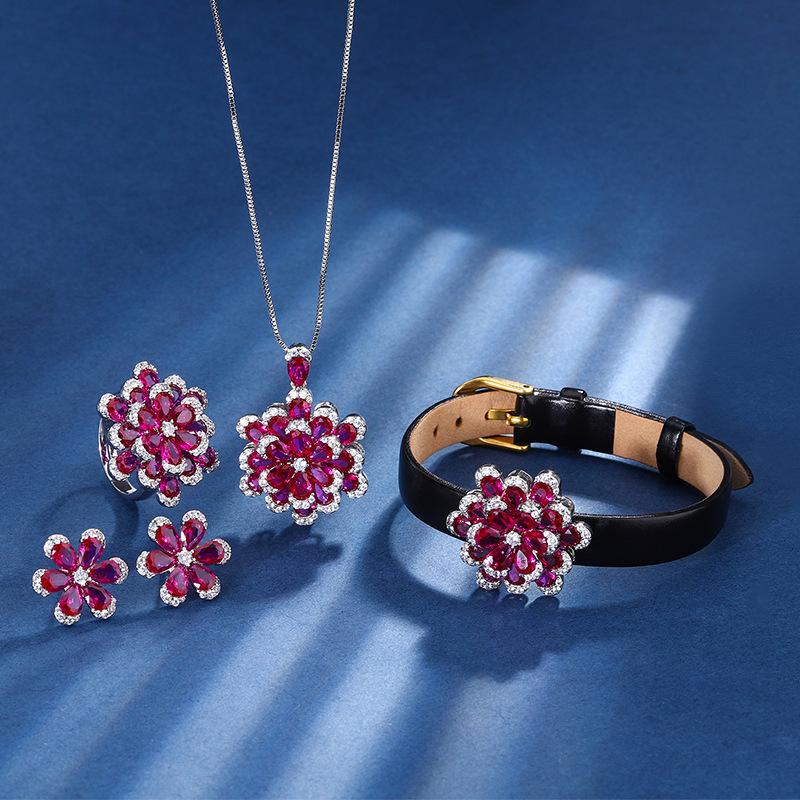 Product Introduction of TopKiss Luxury Artisanal Set: Gemstone Copper Base with Gold Plating, Imitation Red Corundum, Everlasting Flowers, Exquisite Jewellery for Women 10
