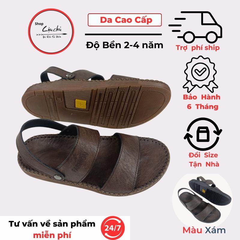 Dép quai hậu nam ,sandal nam hai quai ngang DTL2 đế lõm ôm chân hai màu nâu xám trẻ trung sandal  nam Đế Bằng đúc nguyên khối