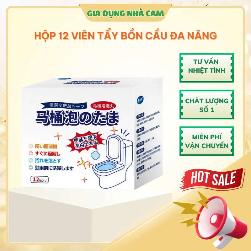 Hộp 12 viên tẩy bồn cầu đa năng màu xanh giúp tiêu diệt mọi vi khuẩn 0