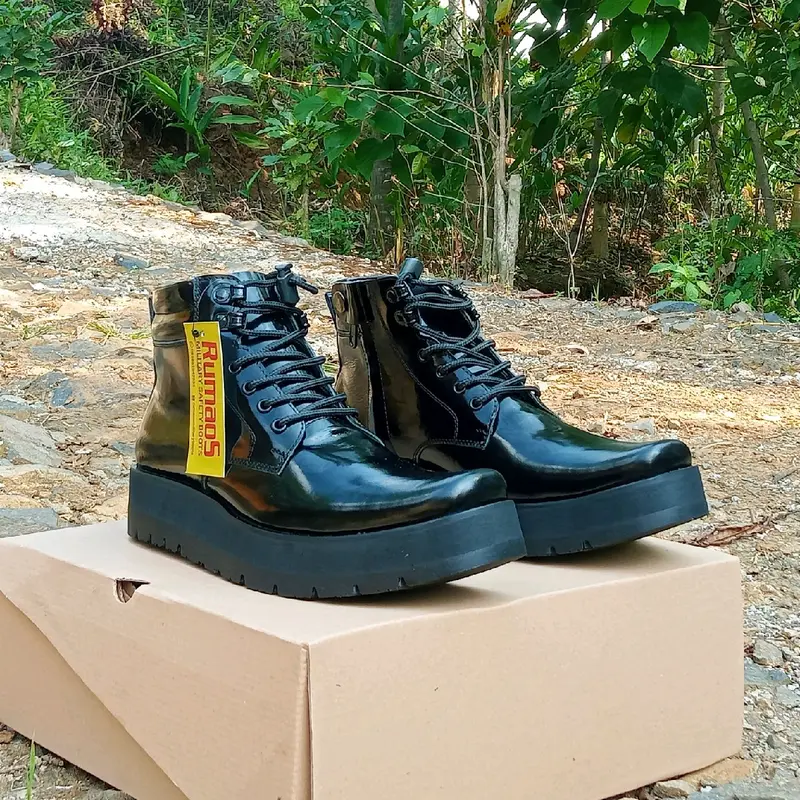terbaru-sepatu dinas/PDH SOL TEBAL 4-5 CM tali kulit sapi asli Hitam 1