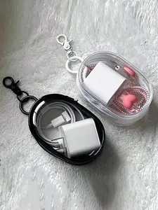 Pouch Penyimpanan Kabel Data Bening Pelindung Kabel Portabel Gantungan Tas Boneka Oval Bahan Polypropylene Transparan Ukuran 10x7 cm Ringan & Praktis