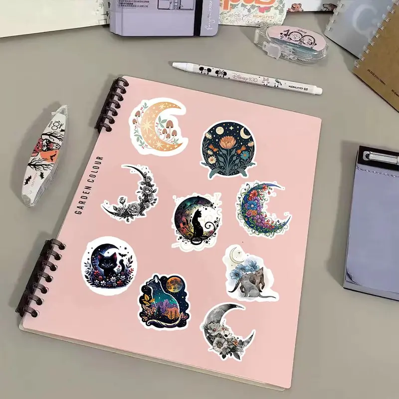 Moon & Flower & Star & Moon Pattern Sticker, 54pcs/pack Waterproof Self Adhesive Decor Paper, Decor Sticker for Gift Greeting Card Water Bottle Laptop 2