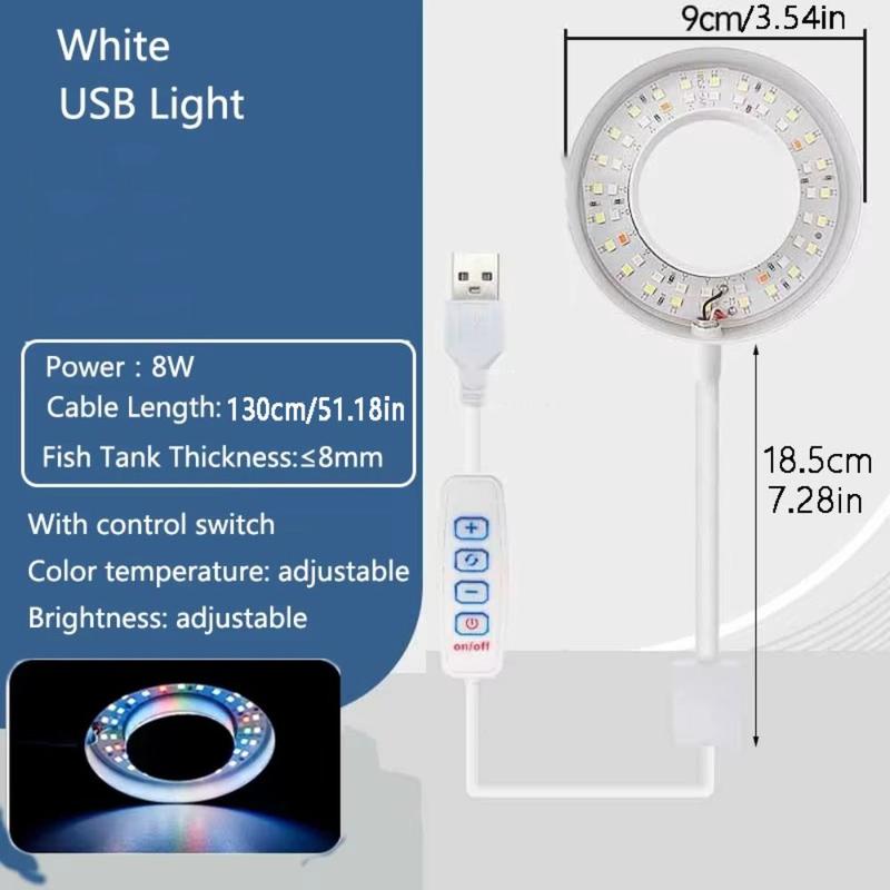 Lighting LED Clip on Aquarium Light 8W USB Plug Fish Tank Lamp Waterproof Adjustable Brightness Fish Light Clamp Aquariums Decor 2