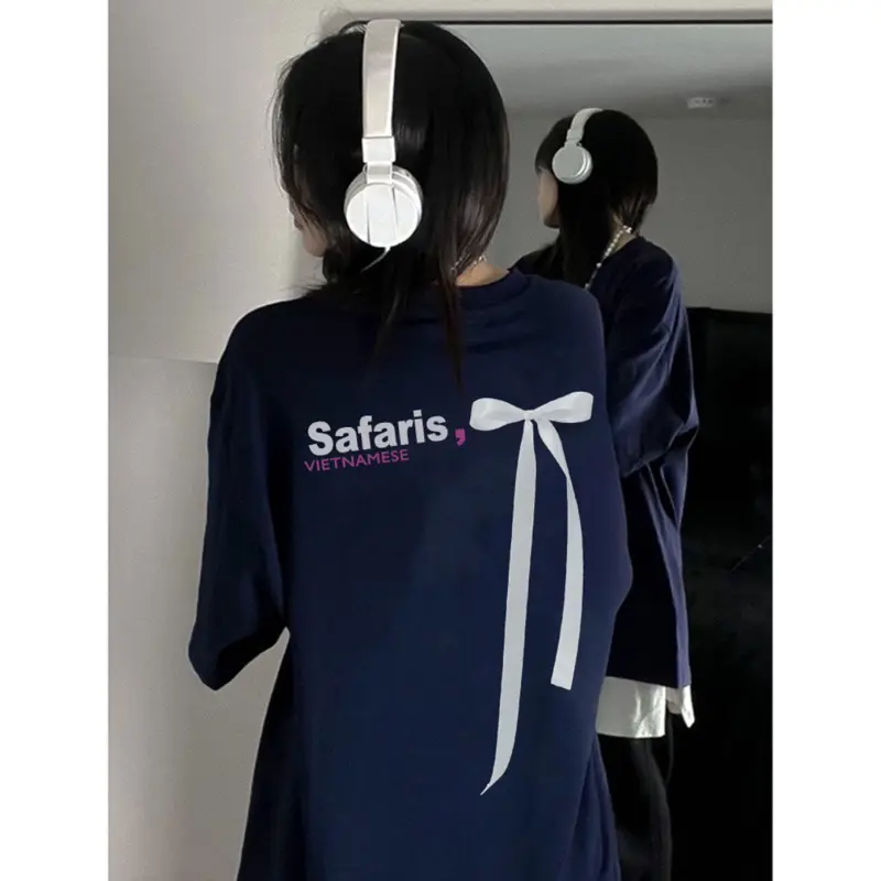 Áo thun phông nam nữ gắn Nơ thật  Kemshop1908  lỡ form rộng SAFARIS Unisex