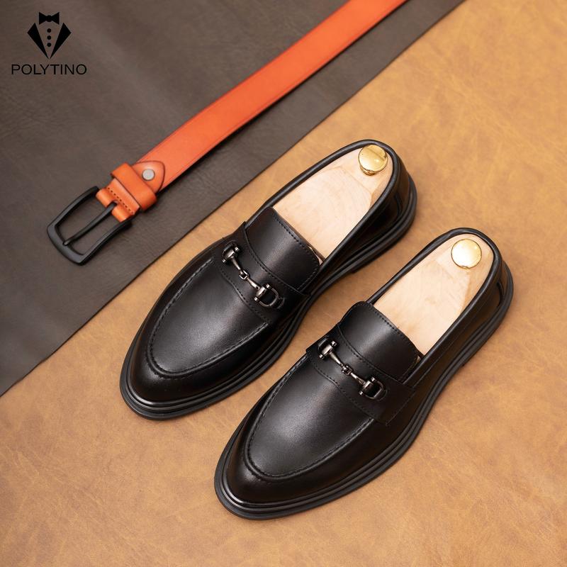 Giày LOAFER 2208 Lười Công Sở Tăng Chiều Cao Da Bò Đế Cao Su POLYTINO