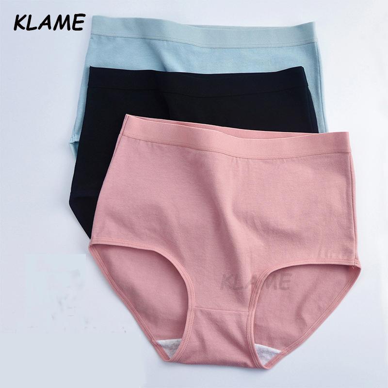 KLAME M-3XL Plus Size Women's Cotton Underwear Soft Comfortable Briefs Female Soild Color Breathable Panties High Waist Seamless Underpants Lingerie YML456 1