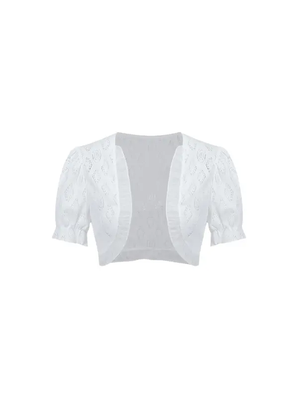 Women's Plain Hollow Out Ruffle Trim Crop Jacket, Casual Open Front Puff Sleeve Outerwear, Women's Summer Clothing for Daily Wear 6