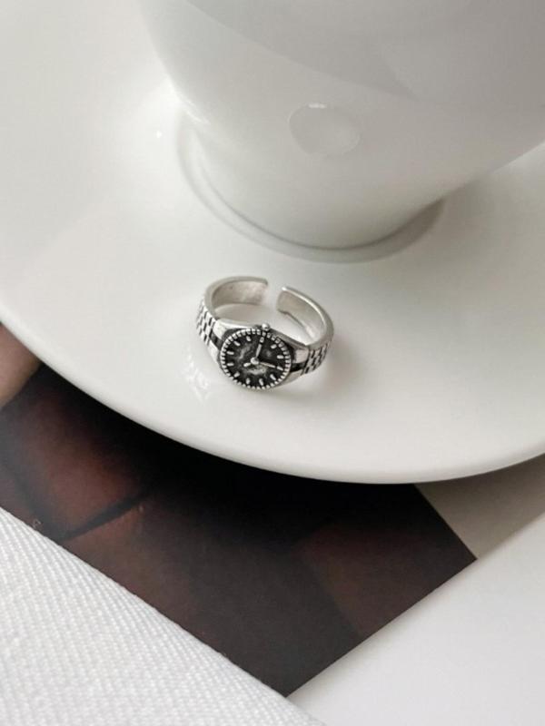 Vintage Style Clock Design Round Dial Ring for Women,  Hip-hop Fashion Metal Jewelry for Party, Daily Clothing Decor, Trendy All-match & Exquisite Jewelry for Birthday Gift 3