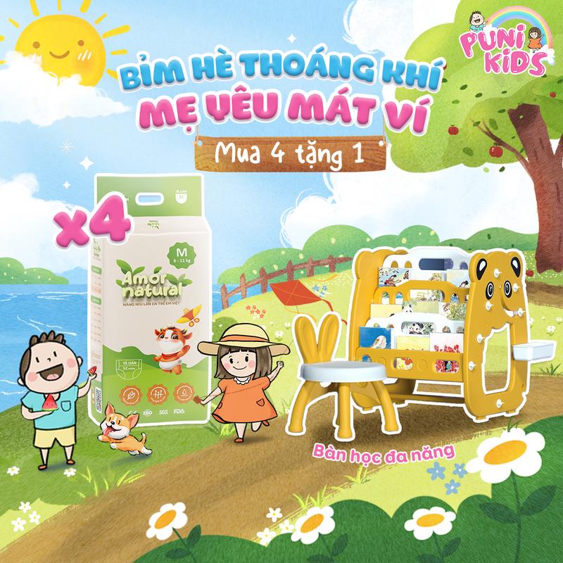 (4A) [TẶNG BÀN HỌC ĐA NĂNG/ CẦU TRƯỢT BẬP BÊNH] COMBO 04 BỊCH TÃ BỈM VIỆT AMOR NATURAL dán/ quần, bỉm Việt chất lượng, mỏng nhẹ, thấm tốt size NB/S/M/L/XL/XXL/XXXL/XXXXL cho bé, tã bỉm ngày và đêm bỉm