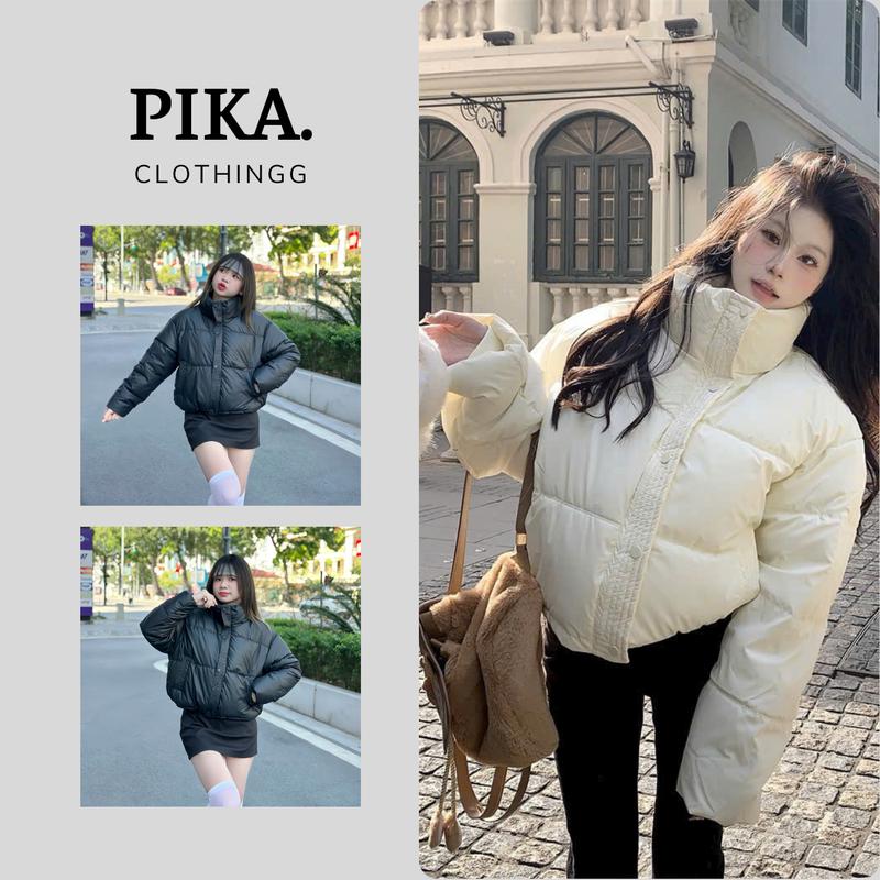 [XẢ KHO] Áo Khoác Phao Da Dáng Ngắn Có Dây Rút Chần Bông Dày Dặn PHAO DA