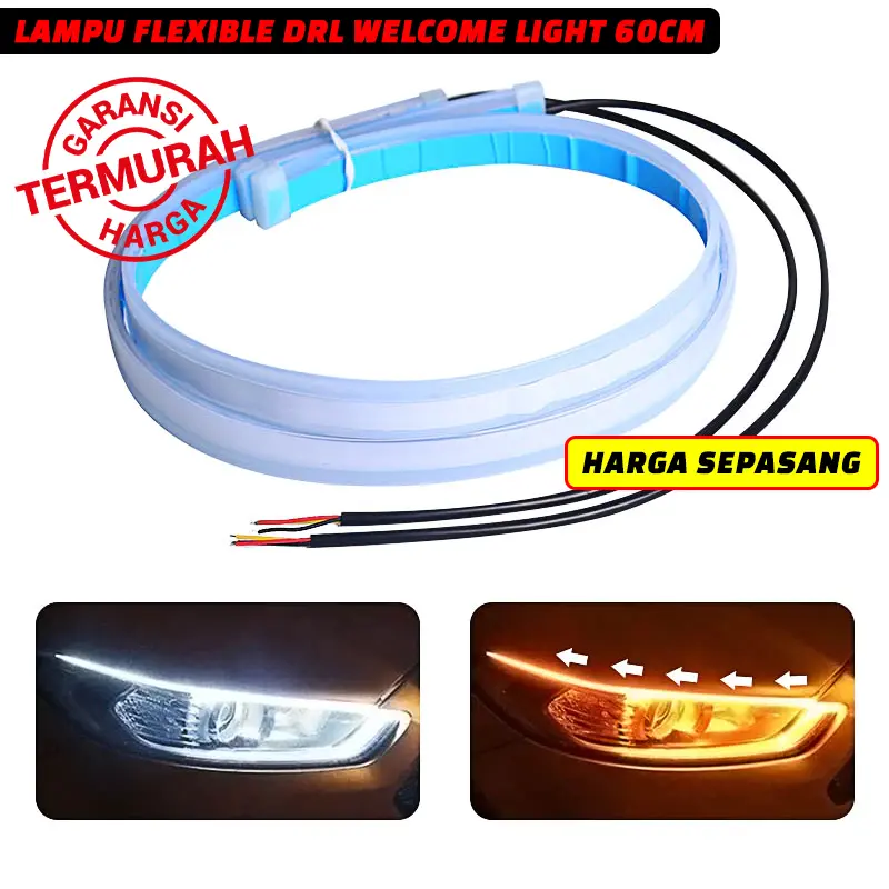 SEPASANG Lampu DRL Flexible 60cm Alis dengan Sign Running DC 12V Premium 0