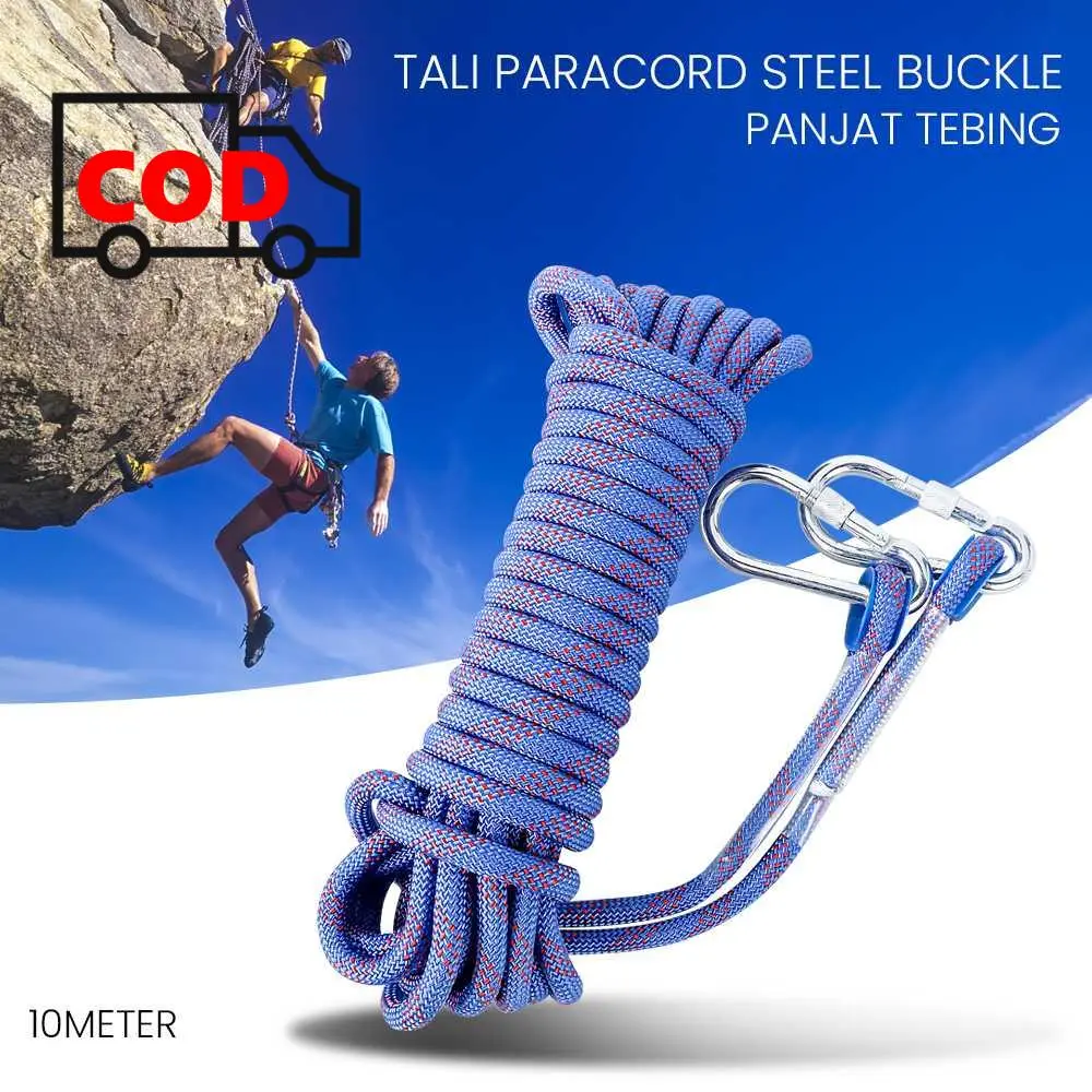 Tali Paracord Panjat Tebing 10mm 10M Kuat Menahan Beban Hingga 2400KG Steel Buckle Climbing Rope | Perlengkapan Olahraga Memanjat Outdoor Trekking Multifungsi