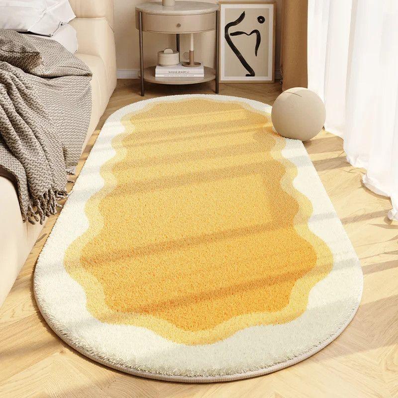 Thảm Đầu Giường Phòng Ngủ Chính, Phong Cách Kem, Hình Dạng Bất Đối Xứng Làm Bằng Cashmere, Thảm Trải Sàn, Có Thể Giặt Bằng Máy, Thích Hợp Cho Phòng Khách, Bàn Sofa Và Thảm 9