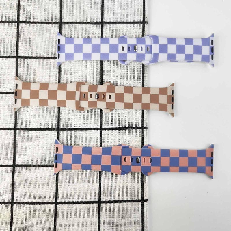Product Introduction of Checkerboard Pattern Smart Watch Band (Band Only), 1 Count Silicone Replacement Watchband Compatible with Apple Watch Series, Smart Watch Accessories 2