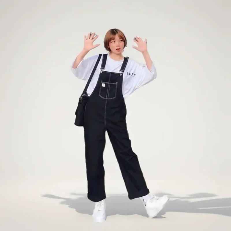 Quần yếm chỉ nổi, chất thể thao dầy dặn, 3 size SML, màu đen, unisex nam nữ mặc được dưới 60kg Sport Chạy Bộ Thể Dục