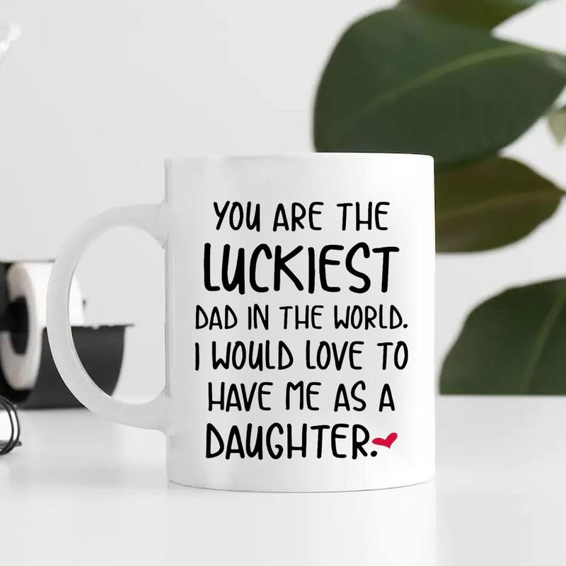Product Introduction of You Are The Luckiest Dad in The World   Letter Pattern Coffee Mug, 1 Count Ceramic Tea Cup, Home Supplies for Bathroom Tumbler for Toothbrush 2