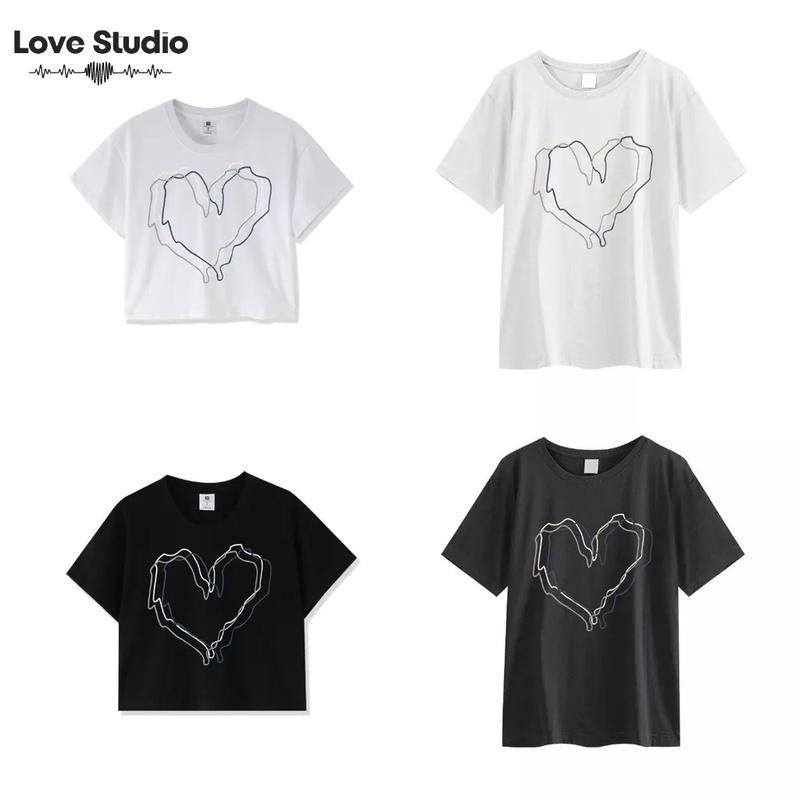 Product Introduction of Áo đôi thun phông croptop baby tee trái tim đen Local Brand Love Studio T-shirt Nam Nữ Unisex A097 quà tặng kỉ niệm sinh nhật 20/10 Cổ Tròn Jacket Áo Thun Cotton Women 28