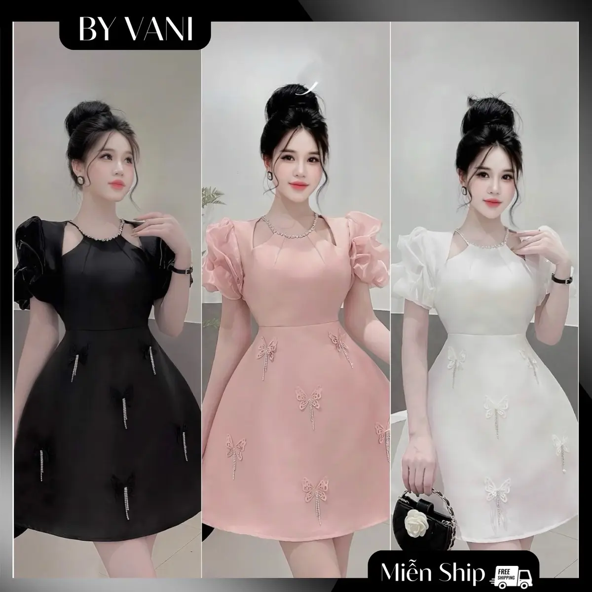 Váy tafta cổ yếm pha tay tơ M86_BY VANI